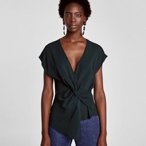 Zara Dark Green Knot Front Blouse